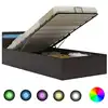 Image de vidaXL Cadre de lit à rangement avec LED Gris Similicuir 90x200 cm