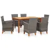 Image de vidaXL Mobilier à dîner 7 pcs résine tressée et bois d'acacia gris