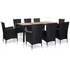 Image de Mobilier à dîner de jardin 9pcs et coussins Résine tressée Noir