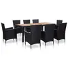 Image de vidaXL Ensemble à manger d'extérieur 9pcs coussins résine tressée noir