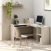 Image de vidaXL Bureau d'angle en forme de L Blanc brillant Bois d'ingénierie
