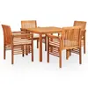 Image de vidaXL Ensemble à manger d'extérieur 5 pcs et coussins Acacia solide