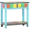 Image de vidaXL Table console peinte à la main en bois de manguier massif 80 x 35 x 75 cm