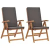 Image de Chaises inclinables 2 pcs avec coussins Teck solide Gris