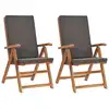 Image de vidaXL Chaises inclinables lot de 2 avec coussins Teck solide Gris
