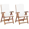 Image de vidaXL Fauteuils pliants inclinables avec coussins, 2 pièces, en teck massif, couleur crème
