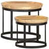 Image de Lot de 2 tables d'appoint rondes en bois de manguier massif et acier
