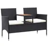 Image de vidaXL Banc de jardin 2places et table à thé 143cm Résine tressée Noir
