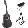 Image de LaPaz C30BK klassieke gitaar 3/4-formaat zwart + statief + voetenbankje