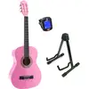 Image de LaPaz 002 PI klassieke gitaar 3/4-formaat roze + statief + stemapparaat