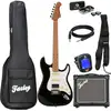 Image de Fazley Sunset Series Dawn HSS Black elektrische gitaar starterset