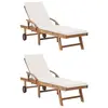 Image de vidaXL Chaises longues avec coussins 2 pcs Bois de teck solide Crème