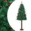 Image de vidaXL Sapin de Noël mince avec bois véritable et cônes vert 210cm PVC
