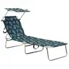 Image de vidaXL Chaise longue pliable avec auvent motif de feuilles aluminium