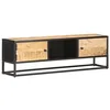Image de vidaXL Meuble TV avec porte sculptée 130x30x40cm Bois de manguier brut