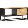 Image de vidaXL Meuble TV avec porte sculptée 90x30x40 cm Bois de manguier brut