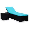 Image de vidaXL Chaise longue avec coussin et table à thé Résine tressée Bleu