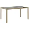 Image de vidaXL Table de jardin 150x90x75 cm Verre trempé/résine tressée Beige