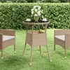 Image de vidaXL Table de jardin Ø60x75 cm Verre trempé/résine tressée Beige