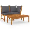 Image de vidaXL Salon de jardin 3pcs et coussin gris foncé Bois d'acacia solide