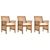 Image de vidaXL Chaises à manger de jardin lot de 3 et coussins Bois d'acacia