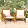Image de vidaXL Chaises de canapé et coussins blanc crème lot de 2 Bois acacia