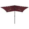 Image de vidaXL Parasol de jardin avec LED et mât en acier rouge bordeaux 2x3 m
