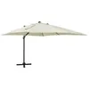 Image de vidaXL Parasol de jardin en porte-à-faux et mât et lumières LED sable