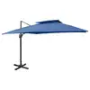 Image de vidaXL Parasol de jardin en porte-à-faux avec double toit bleu azur