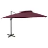 Image de vidaXL Parasol de jardin en porte-à-faux à double toit rouge bordeaux