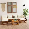 Image de vidaXL Salon de jardin 7 pcs avec coussin Crème Bois d'acacia solide