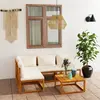 Image de vidaXL Salon de jardin 5 pcs avec coussin Crème Bois d'acacia solide