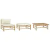 Image de vidaXL Salon de jardin 3 pcs avec coussins blanc crème Bambou