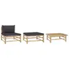 Image de vidaXL Salon de jardin 3 pcs avec coussins gris foncé Bambou