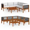 Image de vidaXL Salon de jardin 6 pcs avec coussins Crème Bois d'acacia solide
