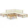 Image de vidaXL Salon de jardin 6 pcs avec coussins blanc crème bambou