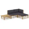 Image de vidaXL Salon de jardin 4 pcs avec coussins gris foncé bambou