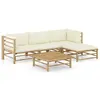 Image de vidaXL Salon de jardin 5 pcs avec coussins blanc crème bambou