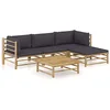 Image de vidaXL Salon de jardin 5 pcs avec coussins gris foncé Bambou
