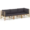 Image de vidaXL Salon de jardin 3 pcs avec coussins gris foncé bambou