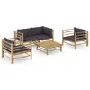 Image de vidaXL Salon de jardin 5 pcs avec coussins gris foncé bambou