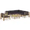 Image de vidaXL Salon de jardin 7 pcs avec coussins gris foncé bambou