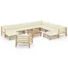 Image de vidaXL Salon de jardin 12 pcs avec coussins blanc crème bambou