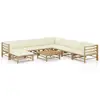 Image de vidaXL Salon de jardin 9 pcs avec coussins blanc crème bambou