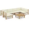 Image de vidaXL Salon de jardin 7 pcs avec coussins blanc crème bambou