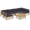Image de vidaXL Salon de jardin 7 pcs avec coussins gris foncé bambou