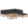 Image de vidaXL Salon de jardin 6 pcs avec coussins gris foncé bambou