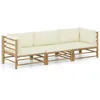 Image de vidaXL Salon de jardin 6 pcs avec coussins blanc crème bambou