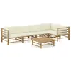 Image de vidaXL Salon de jardin 6 pcs avec coussins blanc crème bambou