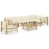 Image de vidaXL Salon de jardin 7 pcs avec coussins blanc crème bambou